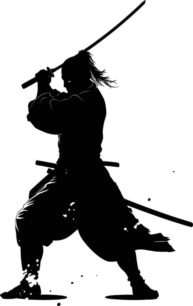 ai généré silhouette Japonais shogun guerrier noir Couleur seulement vecteur