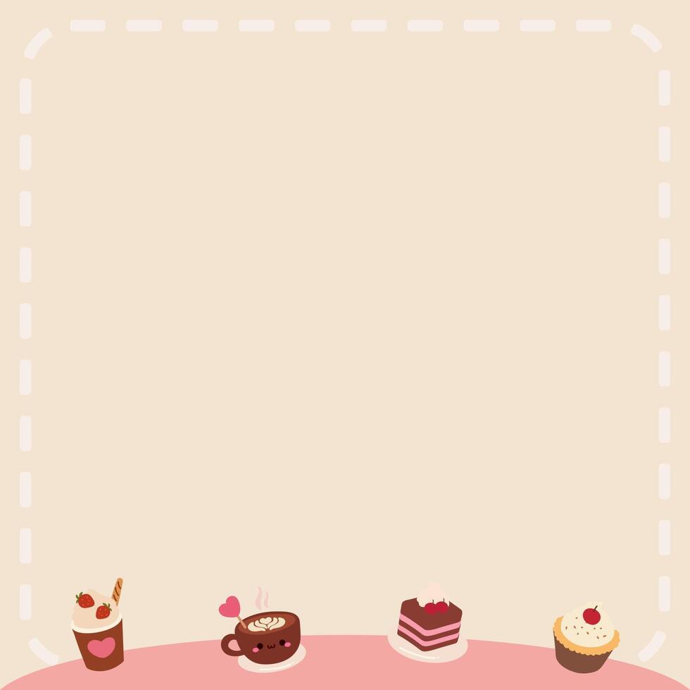 mignonne dessert à thème papier note, Remarque note, et gluant Remarque avec dessert illustrations.vector illustration dans gâteau, café, et petit gâteau dessin animé style. vecteur