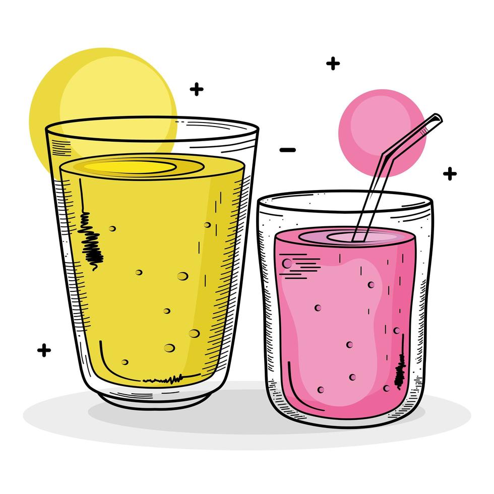 deux boissons icônes de dessin de couleurs jaunes et roses vecteur