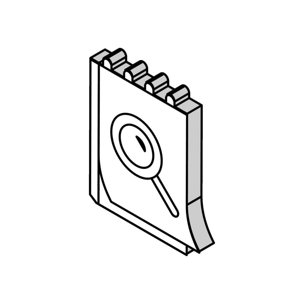 bloc-notes chercher grossissant verre isométrique icône vecteur illustration