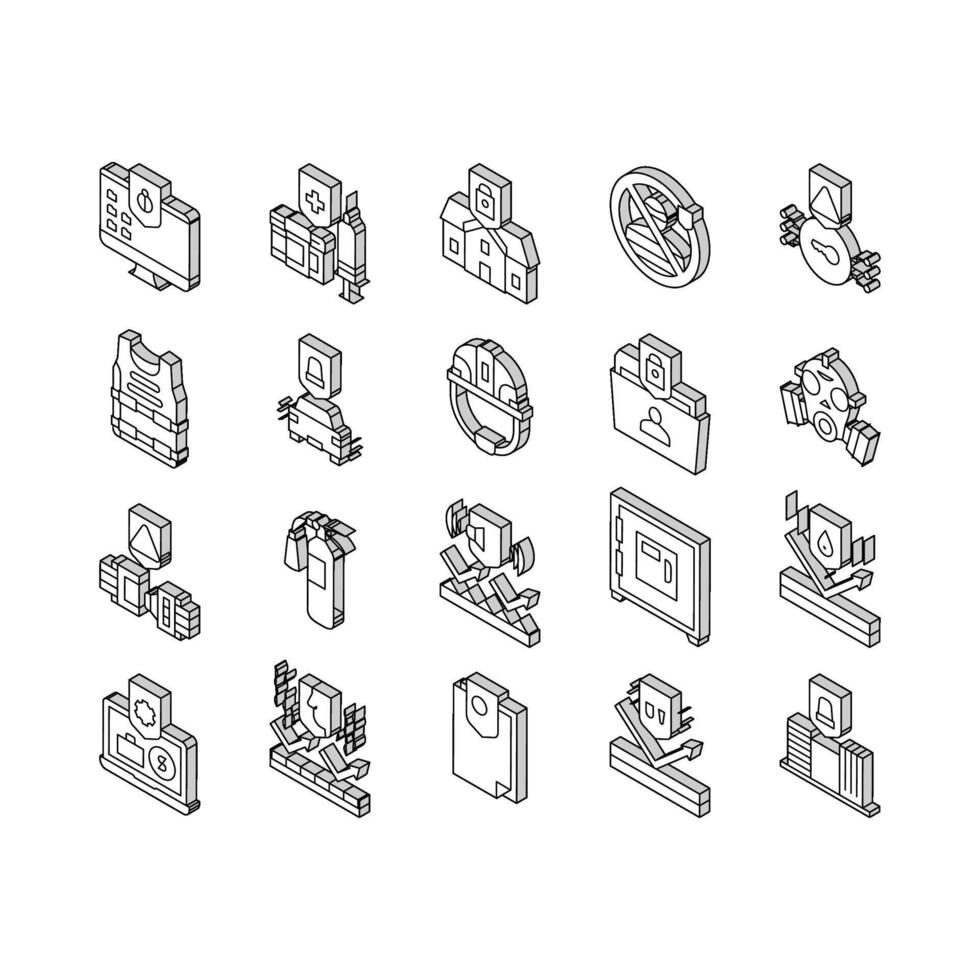 protéger La technologie collection isométrique Icônes ensemble vecteur illustration