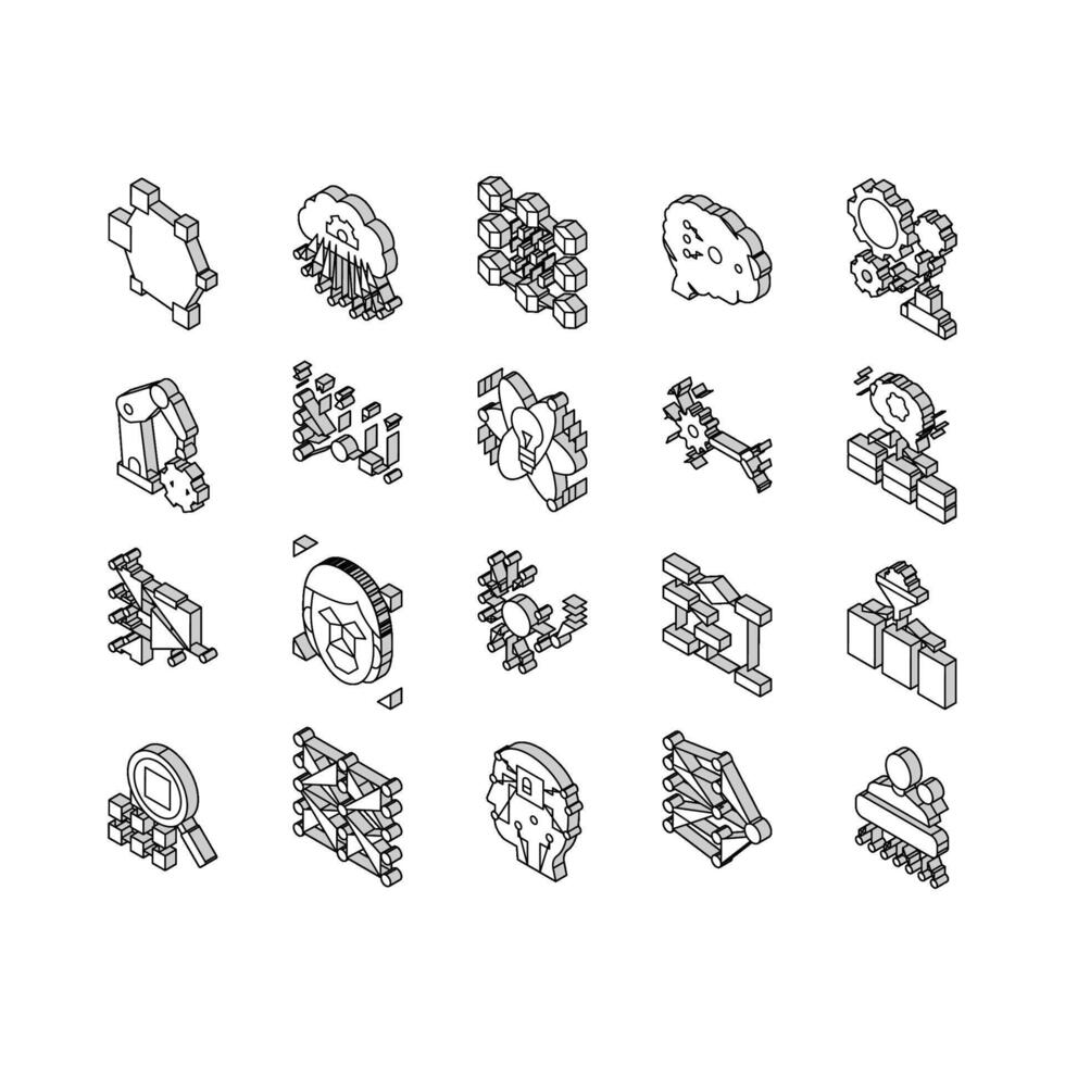 neural réseau et ai collection isométrique Icônes ensemble vecteur