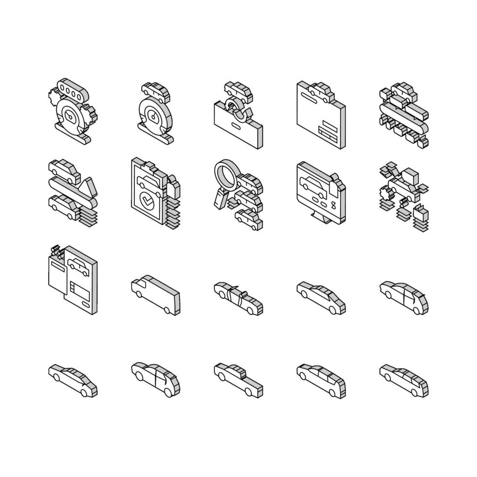 utilisé voiture vente voiture un service isométrique Icônes ensemble vecteur