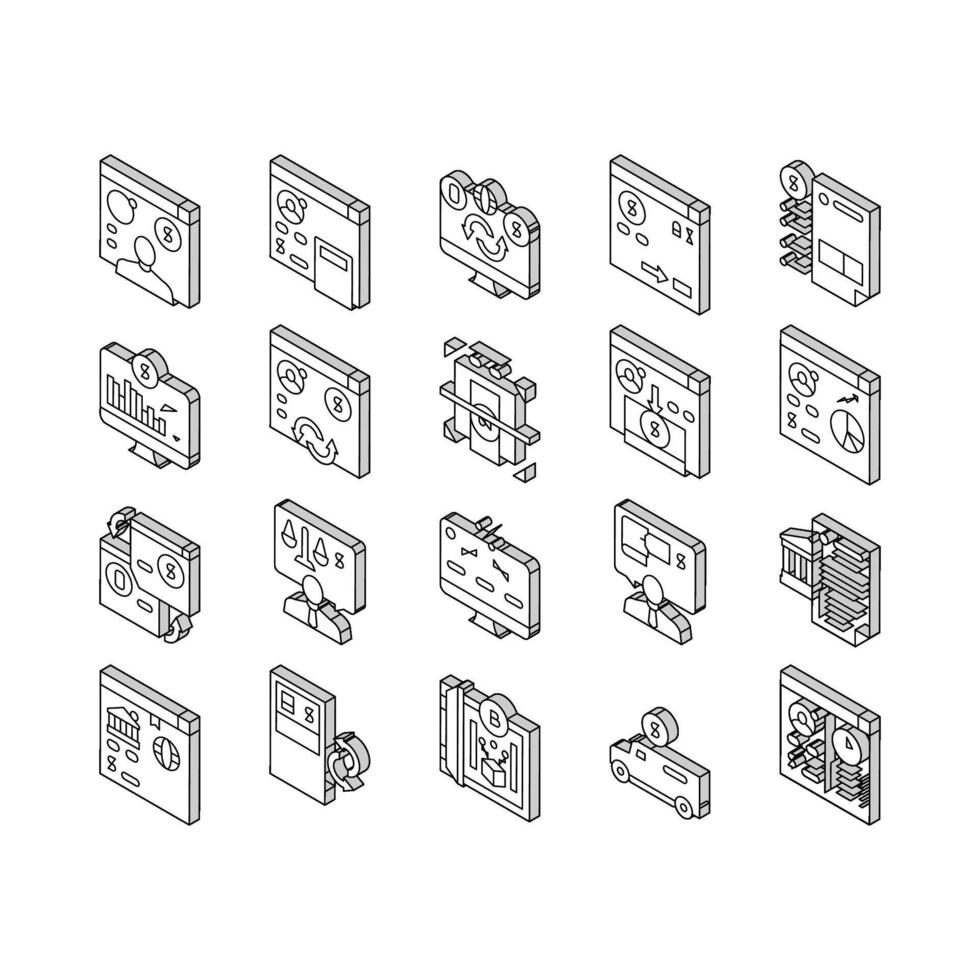 en espèces prestations de service banque collection isométrique Icônes ensemble vecteur