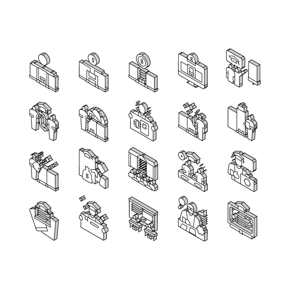 plus haute éducation et l'obtention du diplôme isométrique Icônes ensemble vecteur