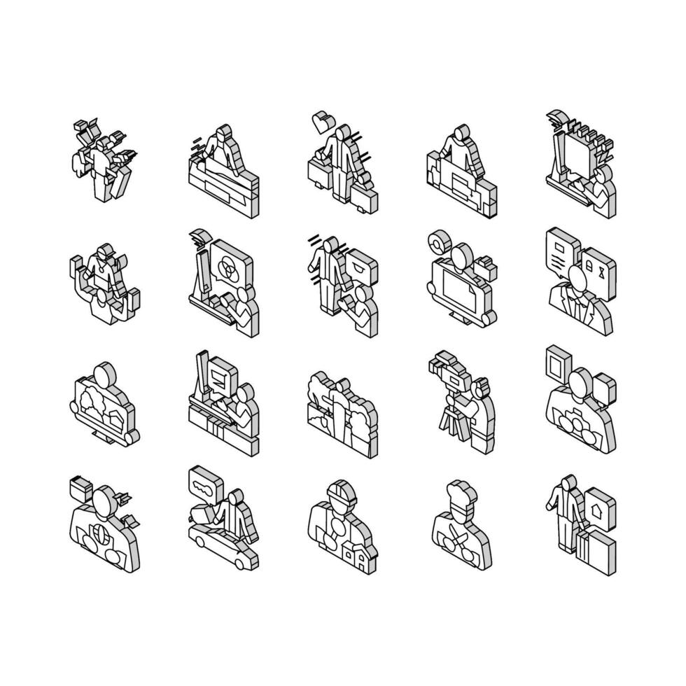 petit affaires ouvrier Occupation isométrique Icônes ensemble vecteur