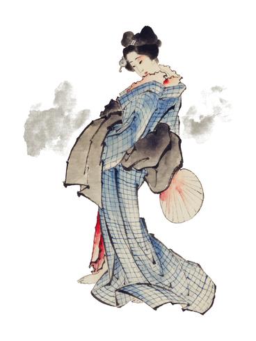 Illustration de style japonais Ukyio-e d&#39;une femme japonaise en kimono par Katsushika Hokusai (1760-1849) Original de la Bibliothèque du Congrès. Augmenté numériquement par rawpixel. vecteur