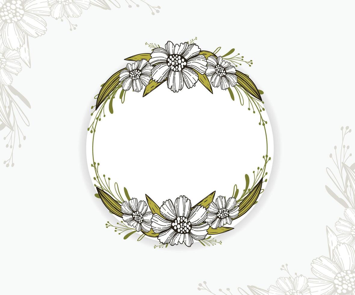 rond floral Cadre avec fleurs et feuilles. couronne arrangement vecteur illustration