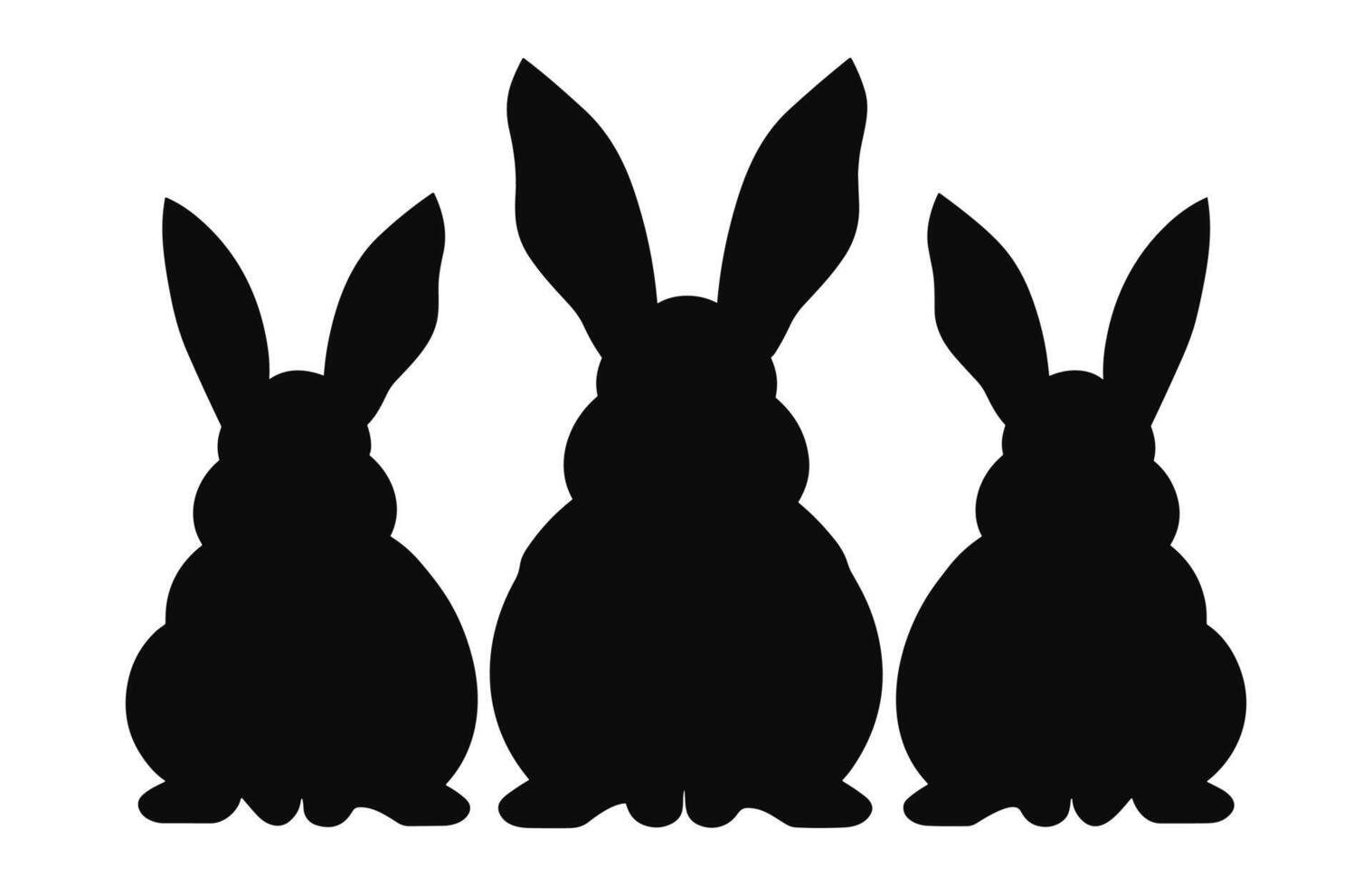 Trois lapin copains sont séance silhouette, Pâques lapin noir vecteur isolé sur une blanc Contexte