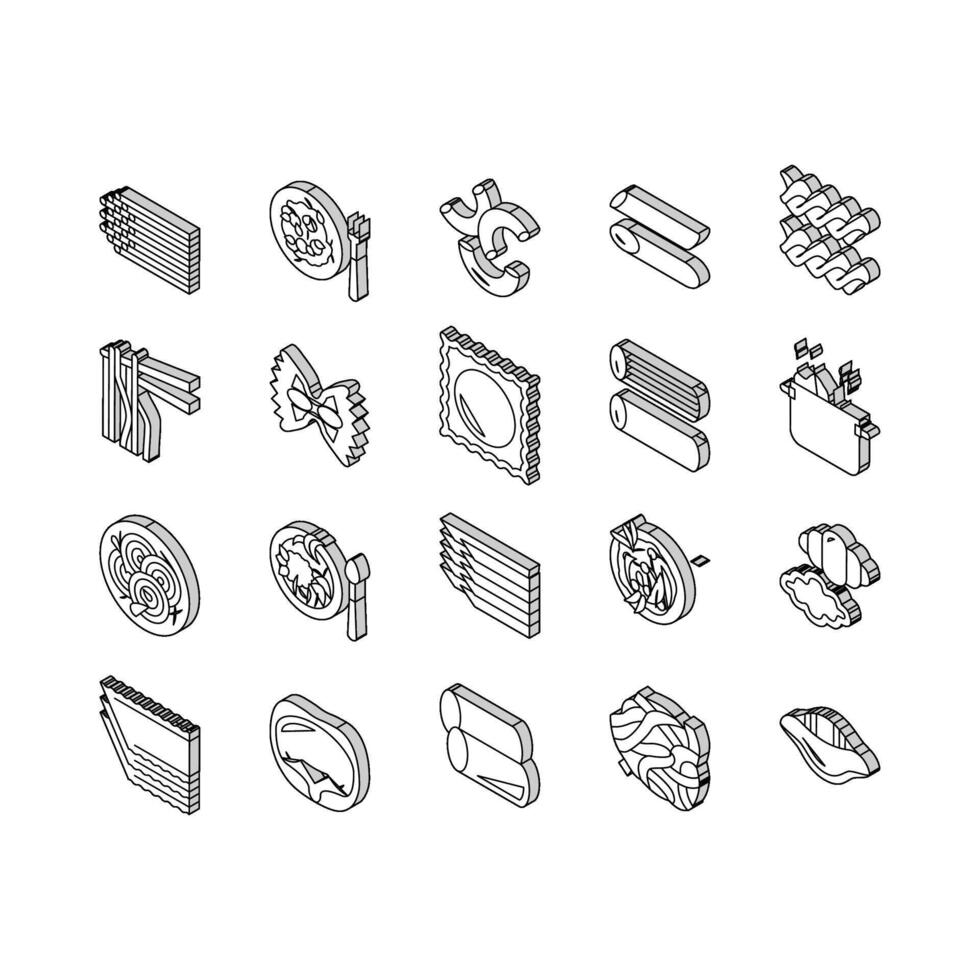 Pâtes délicieux nourriture repas cuisine isométrique Icônes ensemble vecteur