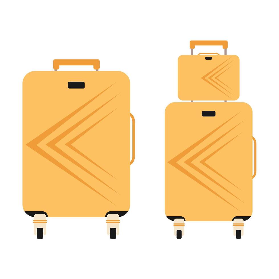 ensemble de Jaune Voyage dessin animé Plastique les valises sur roues. isolé Voyage sac, cas, tronc, valise. vecteur