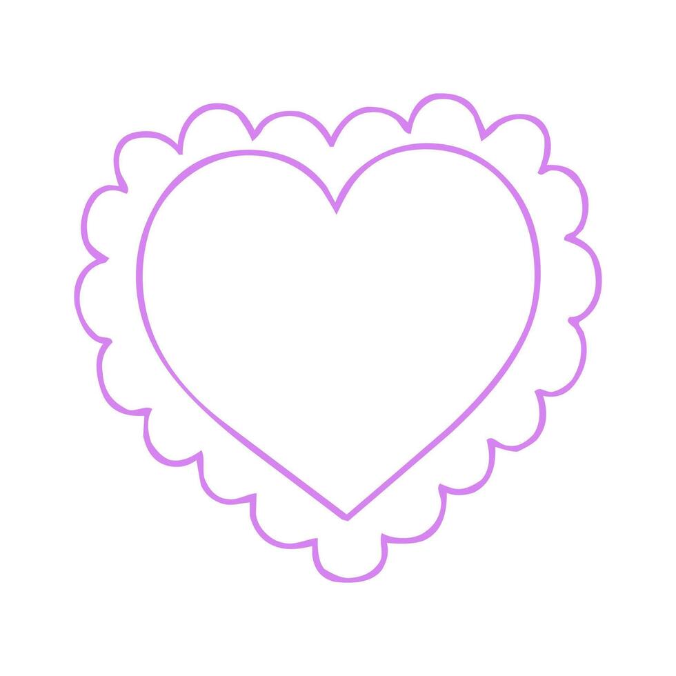 violet festonné ligne cœur Cadre vecteur