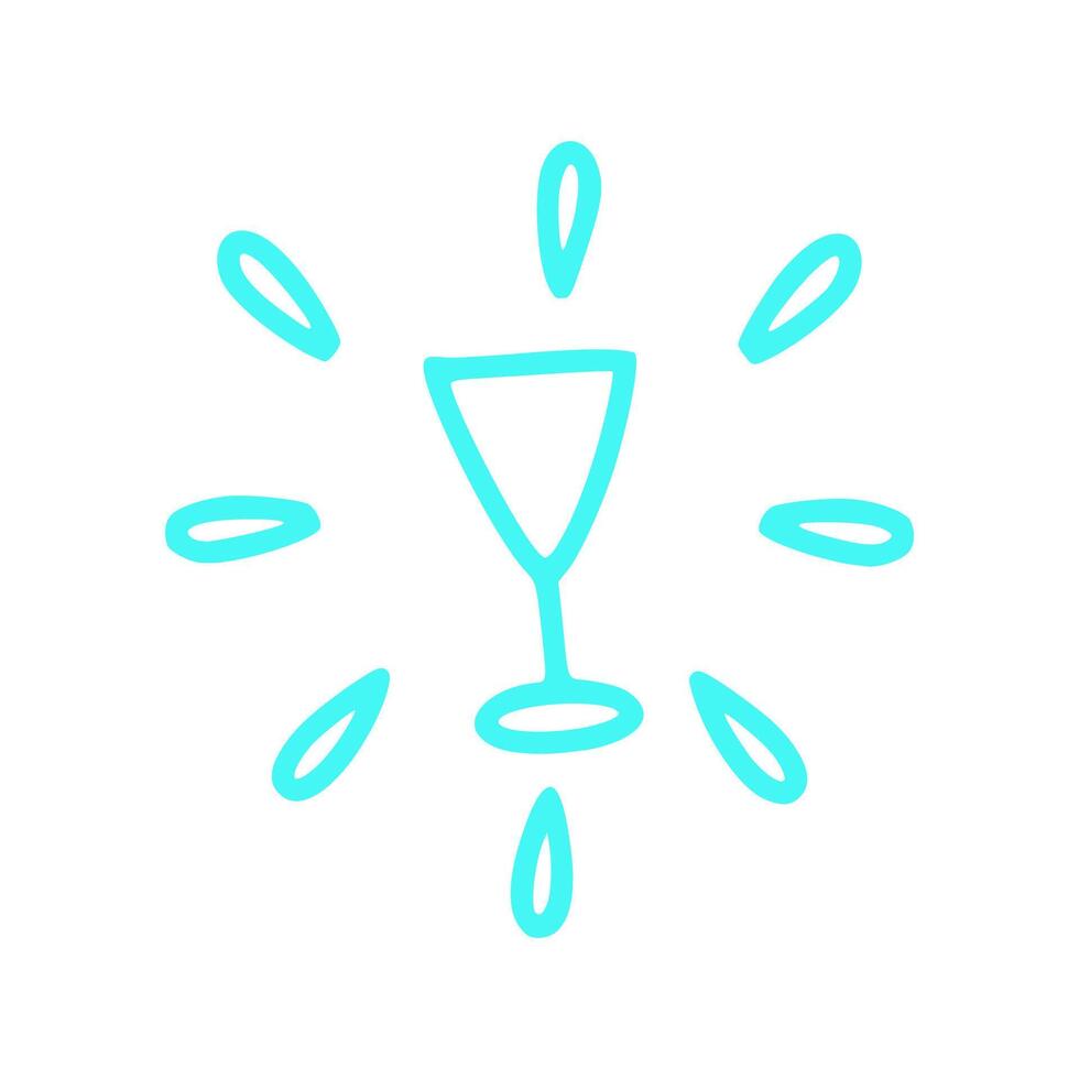 bleu main tiré brillant cocktail verre ligne icône vecteur
