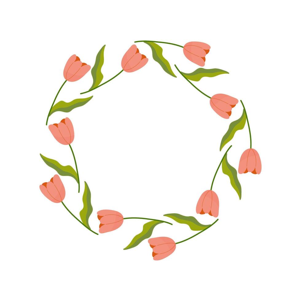 floral rond cadre, ornement, printemps couleurs tulipe. sur blanc isolé Contexte. pour votre carte postale conception, faire-part, toutes nos félicitations vecteur