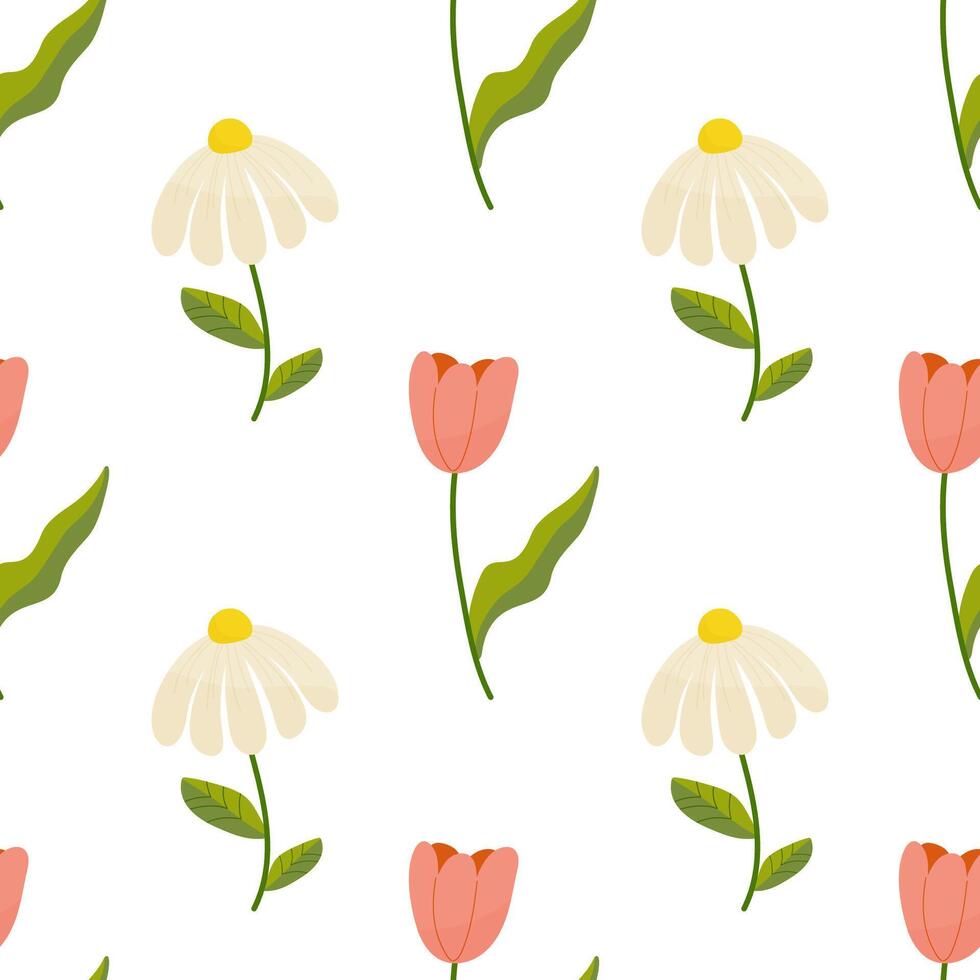 sans couture floral printemps tulipe et Marguerite floral motif.vecteur illustration. pour votre conception, cadeau papier, tissu. vecteur