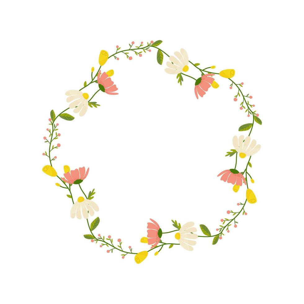 floral rond cadre, ornement, printemps couleurs. sur blanc isolé Contexte. pour votre carte postale conception, faire-part, toutes nos félicitations vecteur