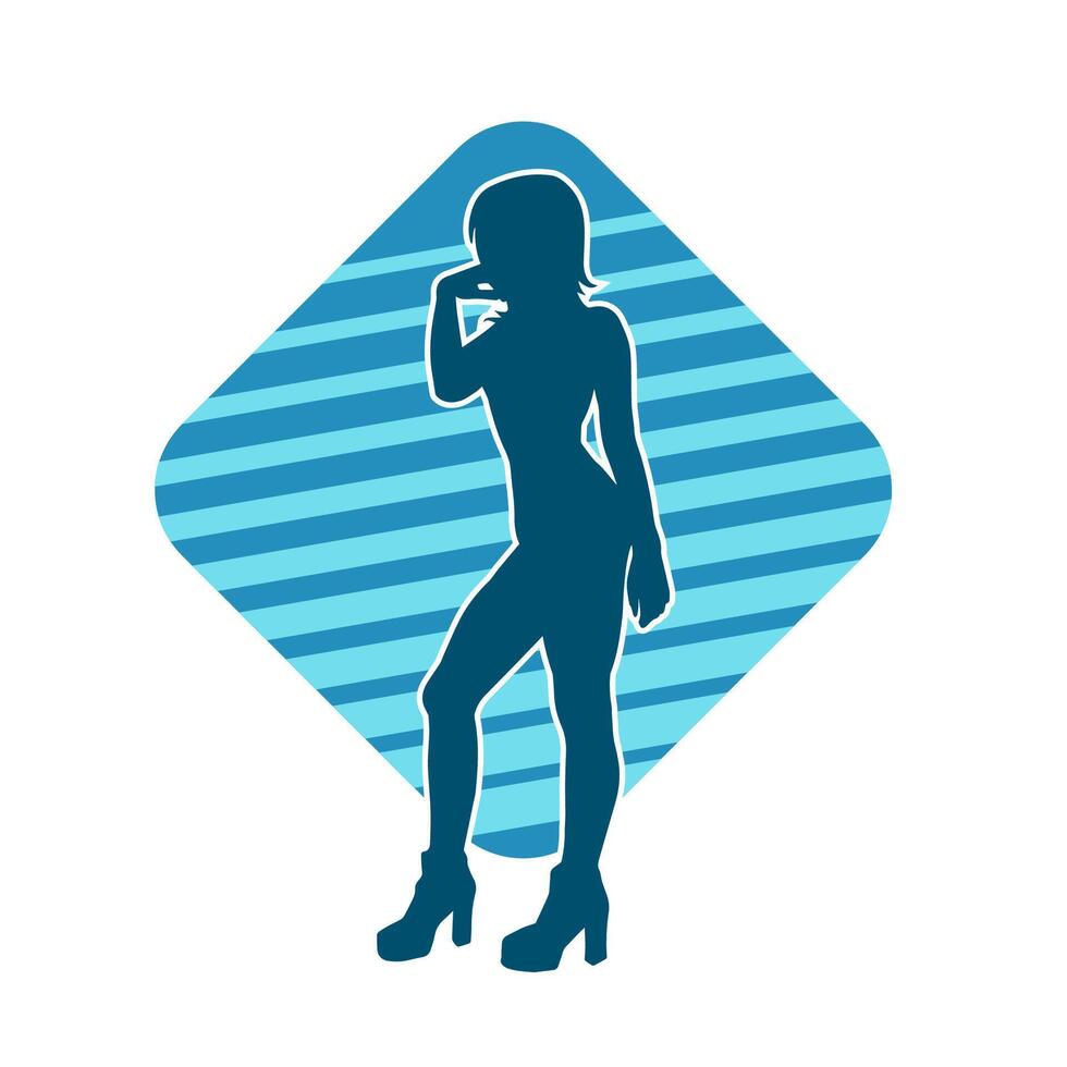 silhouette de une Jeune svelte femelle modèle dans serré tenue. silhouette de une svelte femme dans féminin pose. vecteur