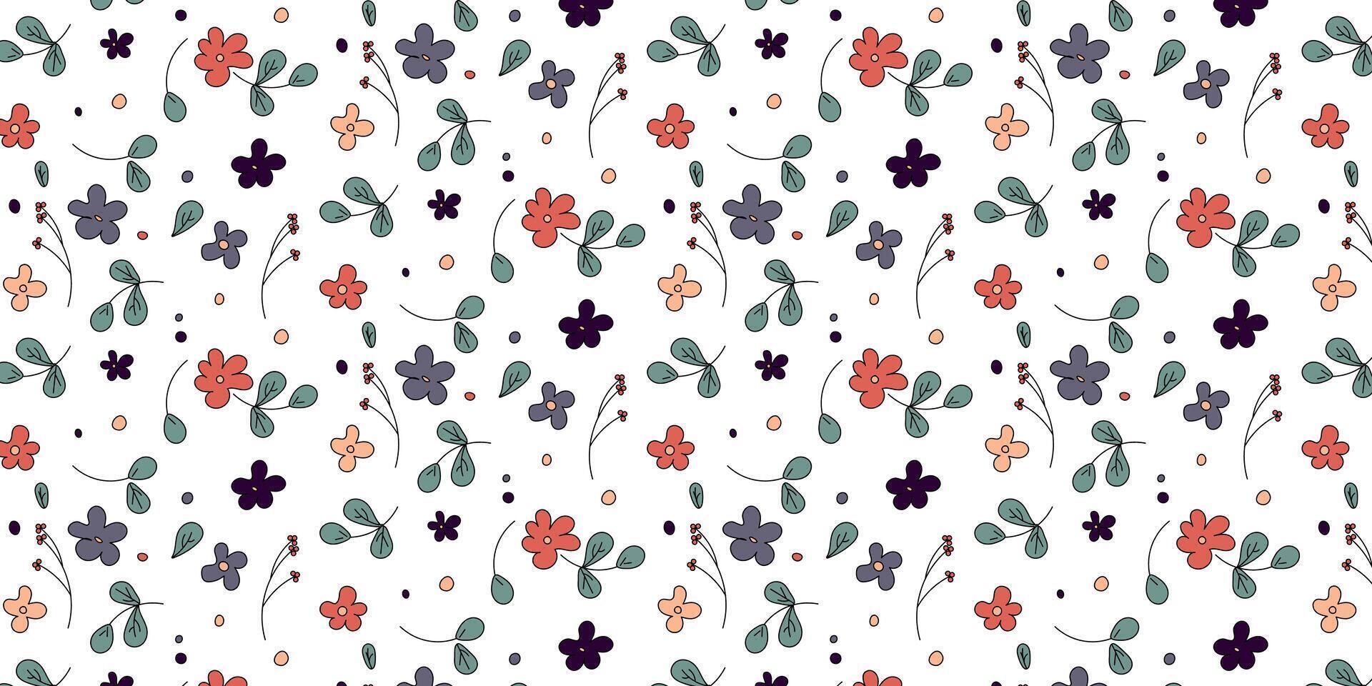 branché floral sans couture modèle illustration. ancien Années 70 style hippie fleur Contexte conception. coloré pastel Couleur sensationnel ouvrages d'art, y2k la nature toile de fond avec Marguerite fleurs vecteur