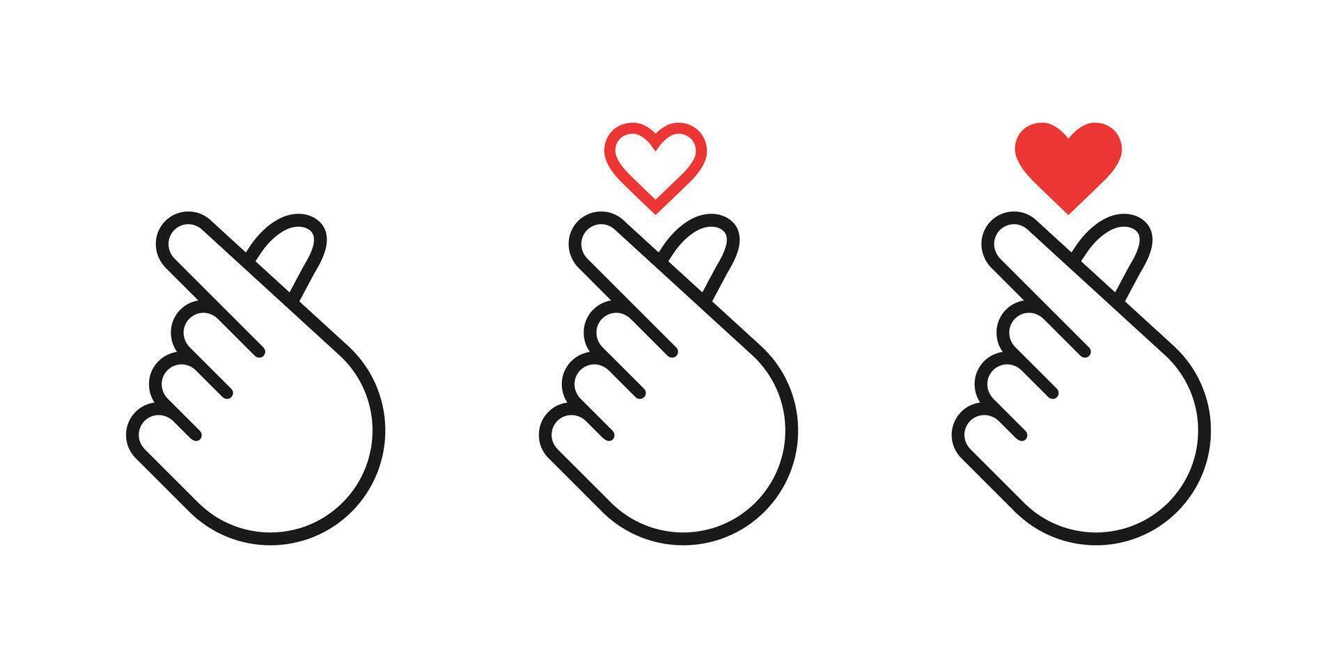 mains fabrication mini cœur symbole icône. mini doigt cœur ligne Icônes ensemble. main avec l'amour icône vecteur illustration