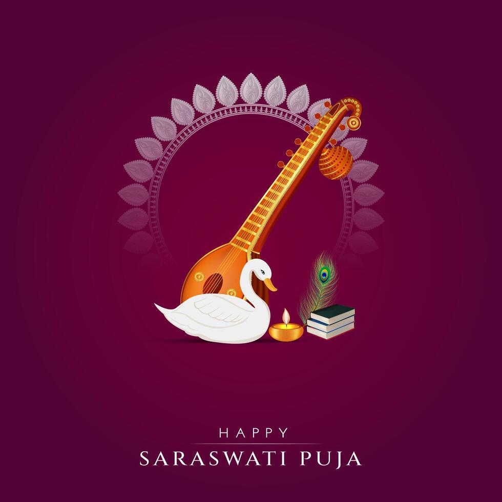 Vasant panchami, saraswati puja, basant social médias Publier vecteur