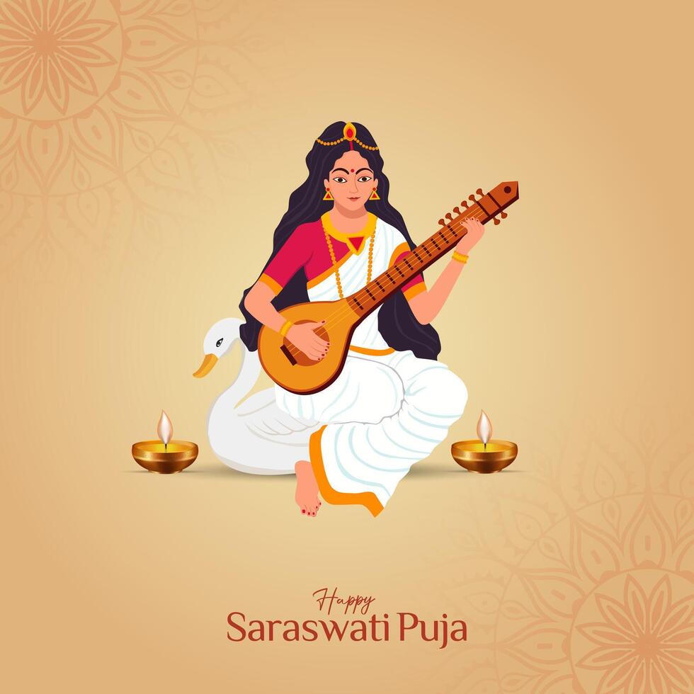 Vasant panchami, saraswati puja, basant social médias Publier vecteur