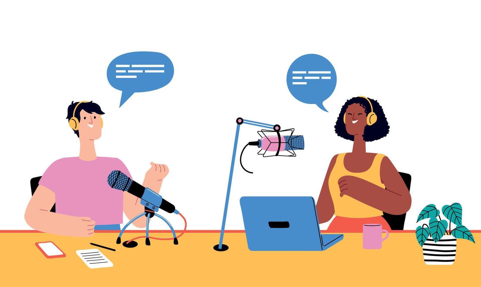 Podcast enregistrement, radio programmes pour entretien en ligne vecteur