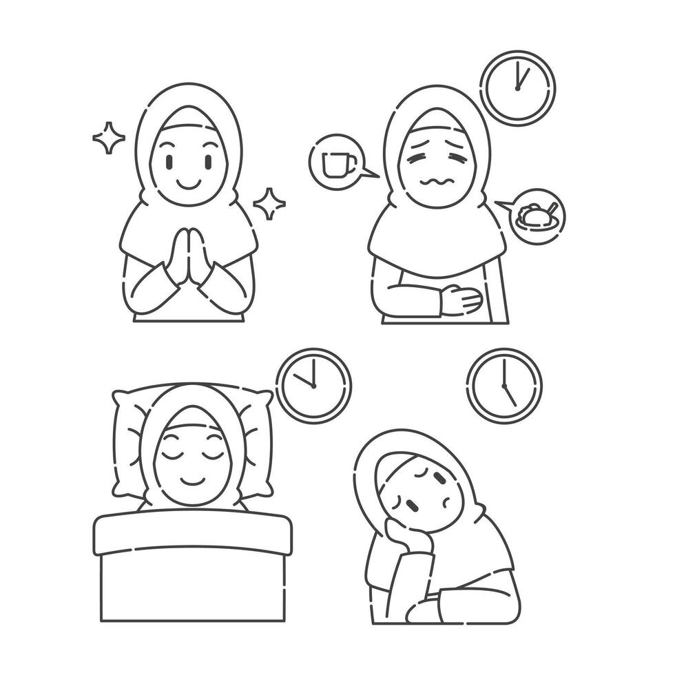 Ramadan activité fille vecteur arts. islamique Activités dans quotidien. dessin animé personnage pour les enfants