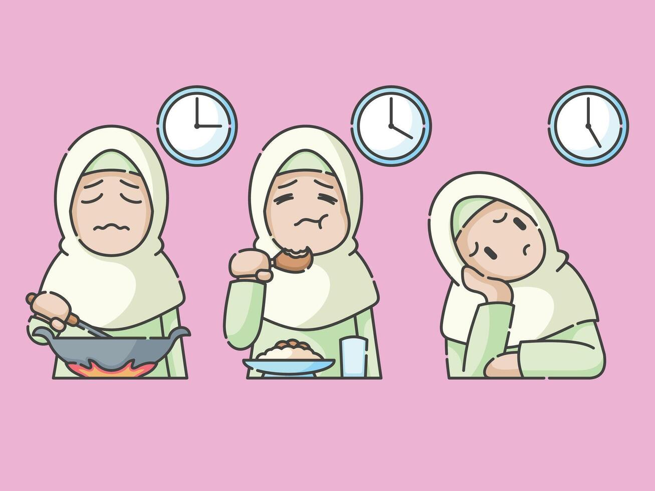 Ramadan activité fille vecteur arts. islamique Activités dans quotidien. dessin animé personnage pour les enfants