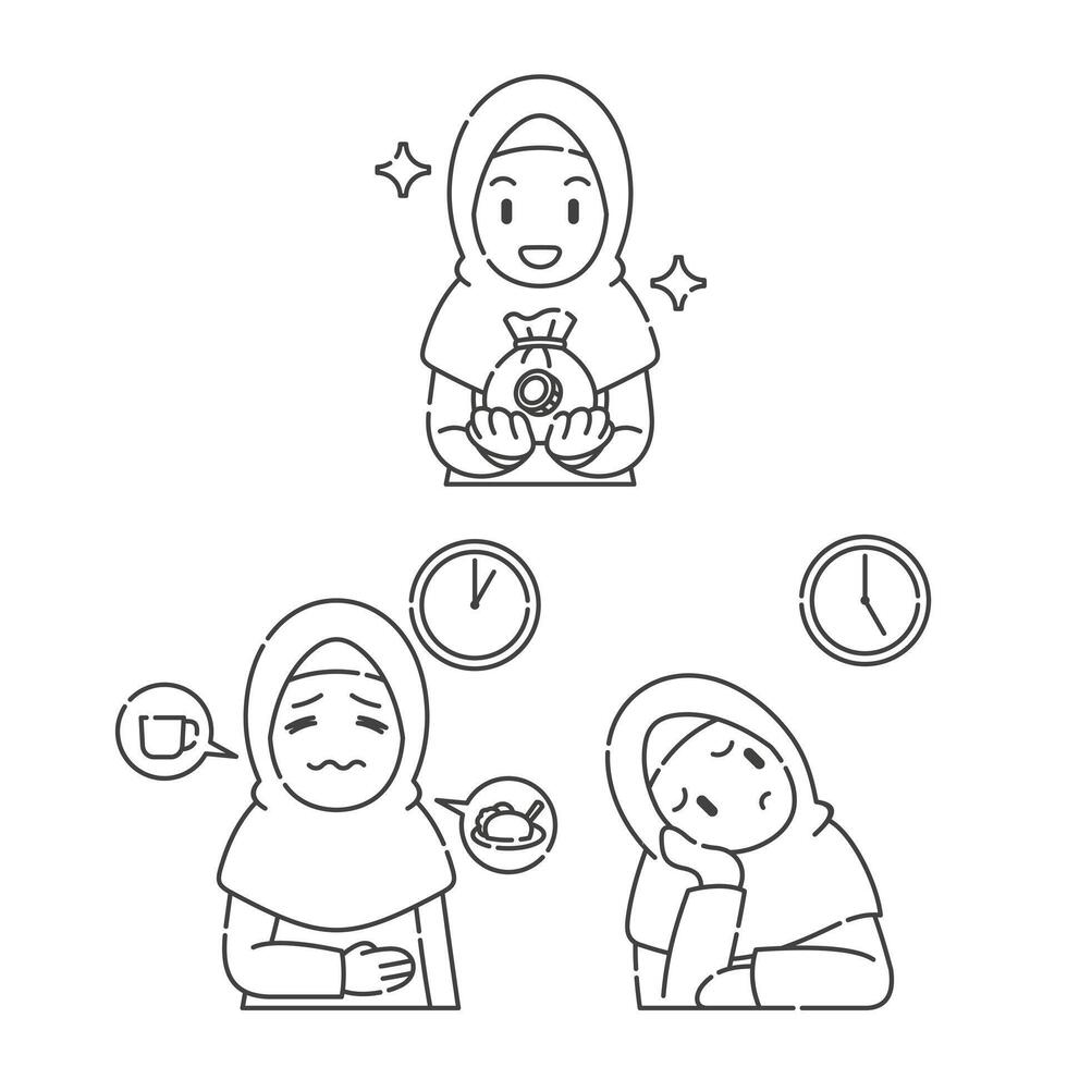Ramadan activité fille vecteur arts. islamique Activités dans quotidien. dessin animé personnage pour les enfants
