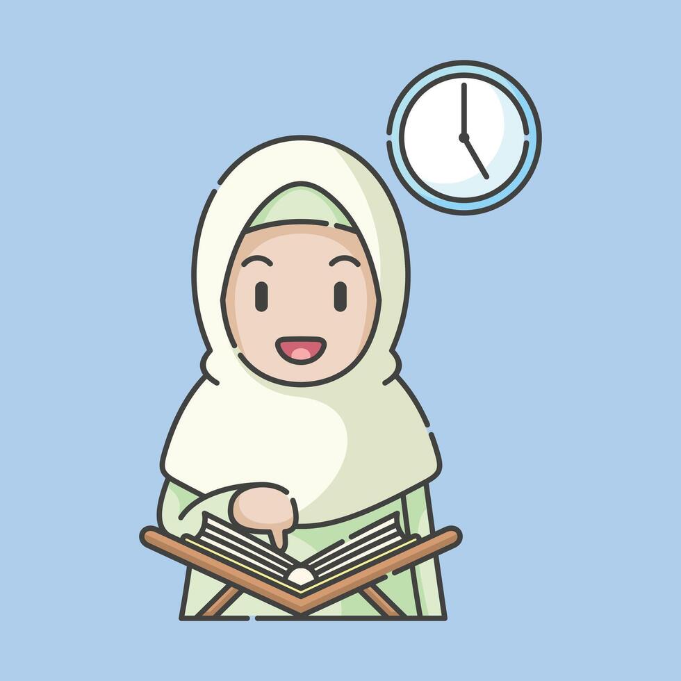 Ramadan activité fille vecteur arts. islamique Activités dans quotidien. dessin animé personnage pour les enfants