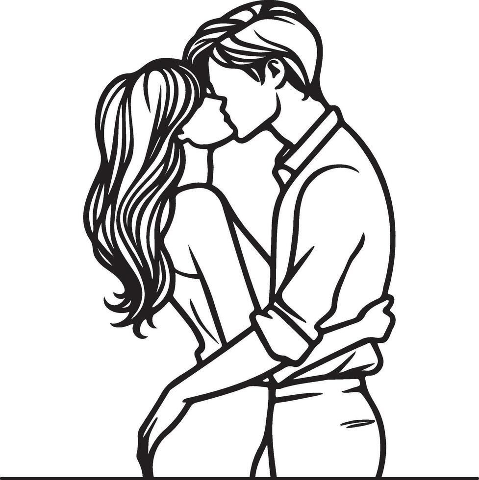 une couple embrasser ligne illustration. vecteur