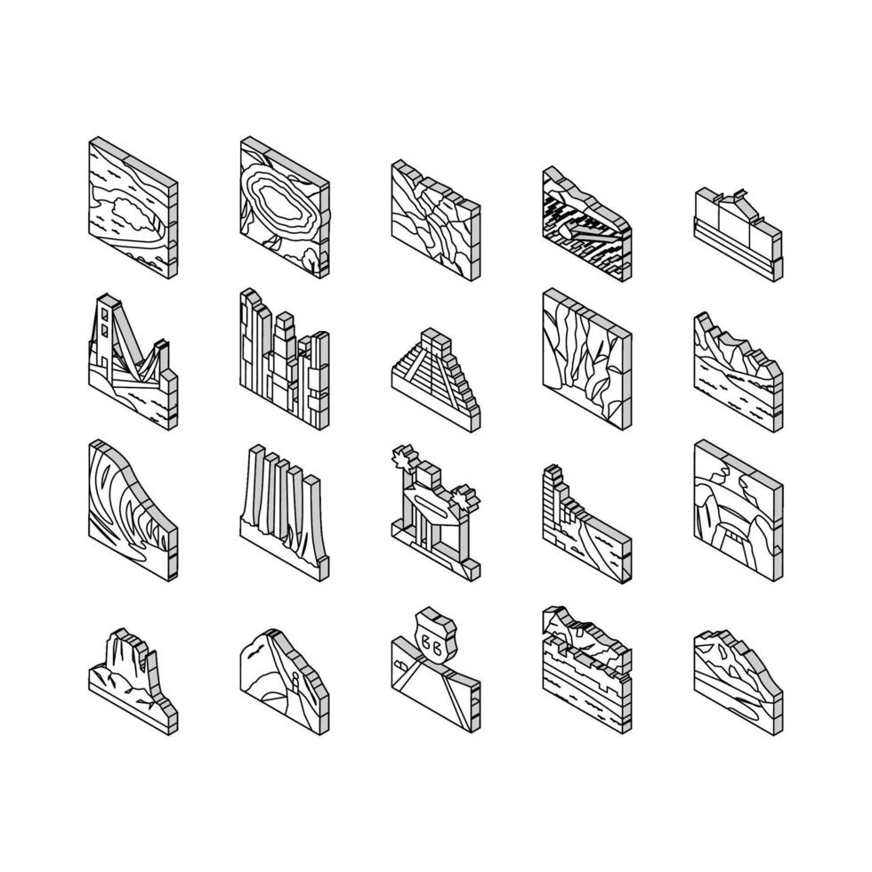 Nord Amérique célèbre paysage isométrique Icônes ensemble vecteur