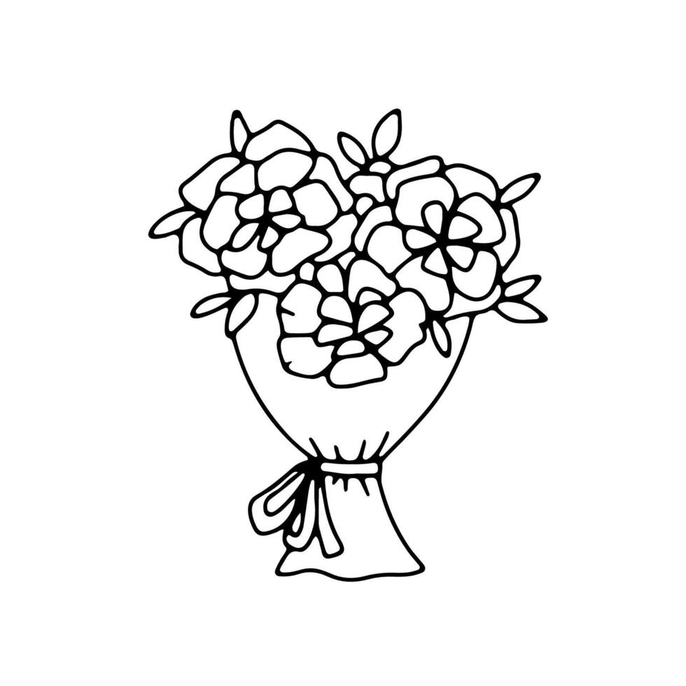 main tiré bouquet fleurs avec arc. griffonnage dessin esquisser vecteur illustration isolé sur blanc