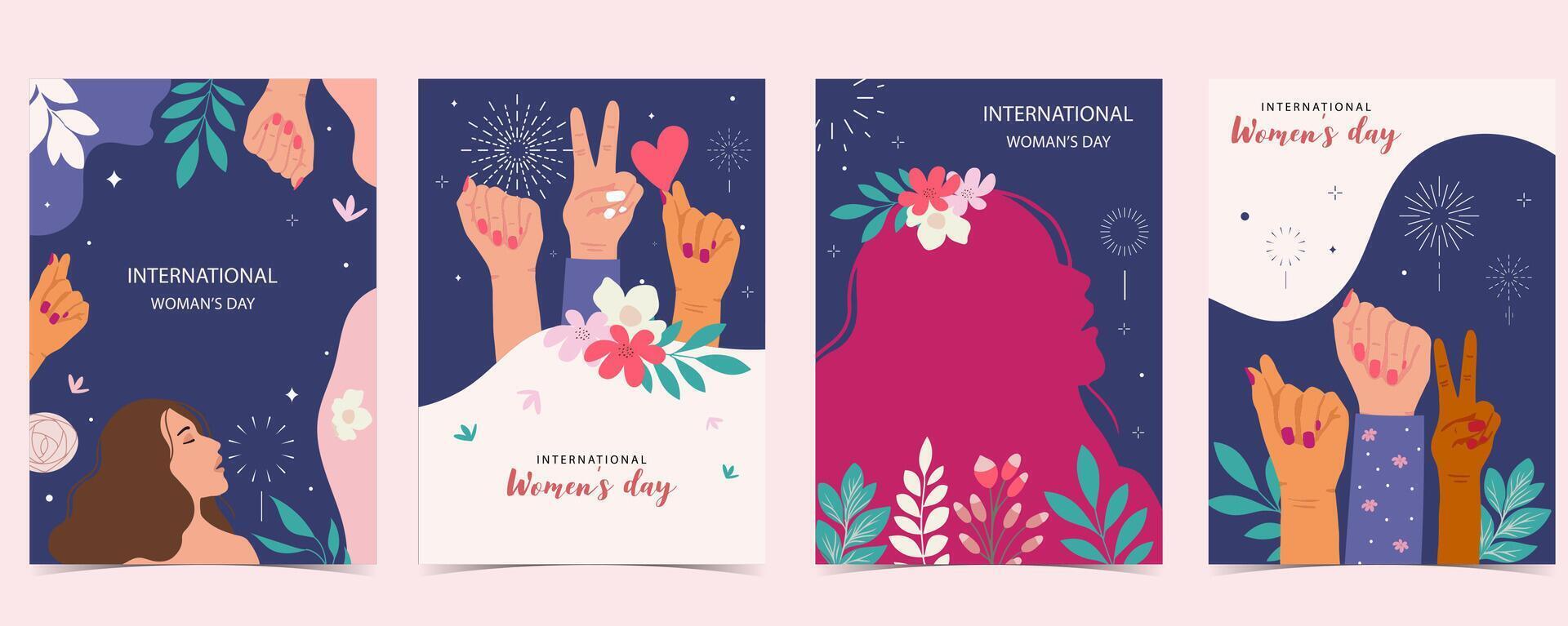 femme international journée Contexte avec visage, cheveux, main et fleur pour a4 verticale Taille vecteur