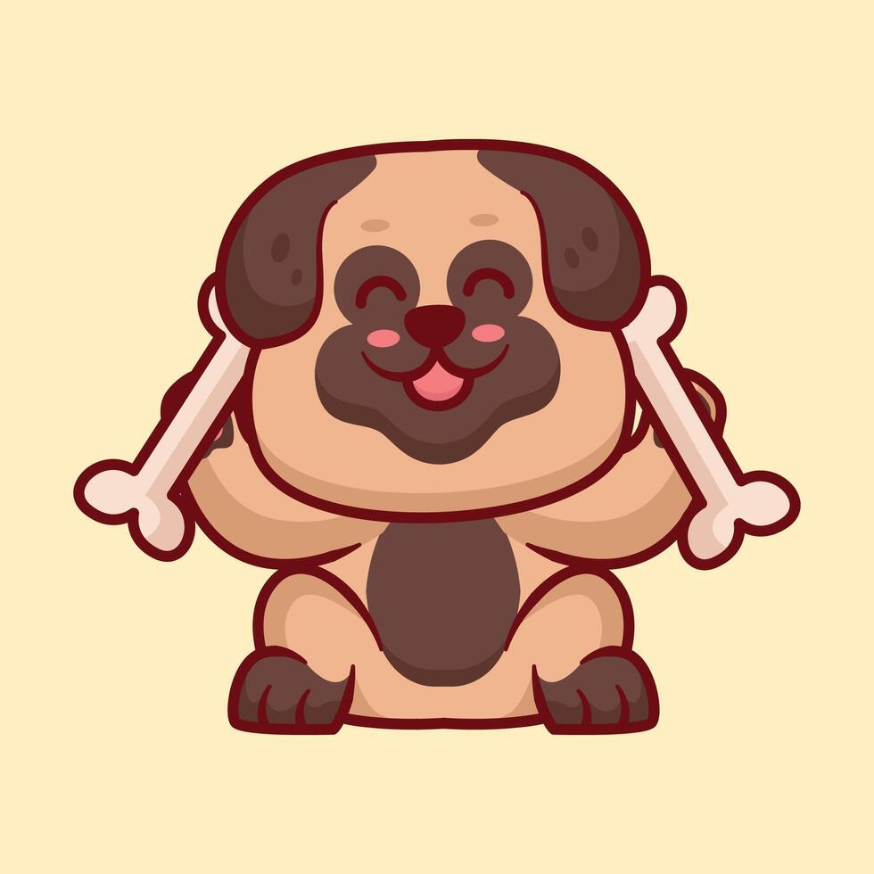 bouledogue chiot en portant OS dessin animé animal illustration vecteur