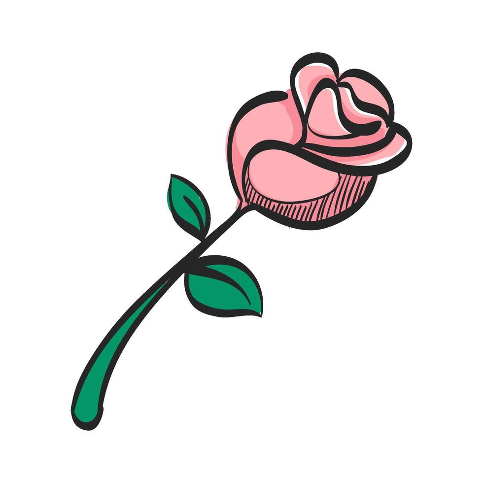 Rose icône dans main tiré Couleur vecteur illustration