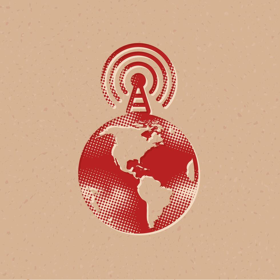 globe Podcast demi-teinte style icône avec grunge Contexte vecteur illustration