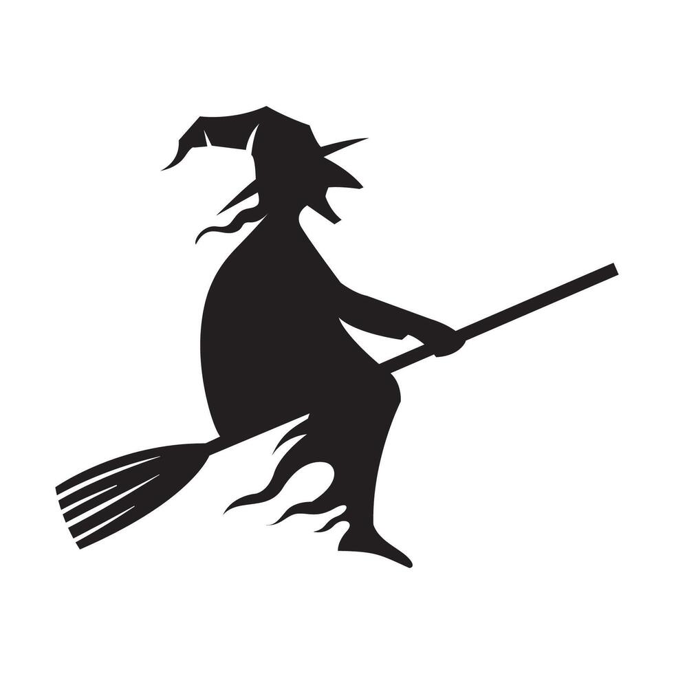 sorcière équitation balai icône dans noir et blanc vecteur