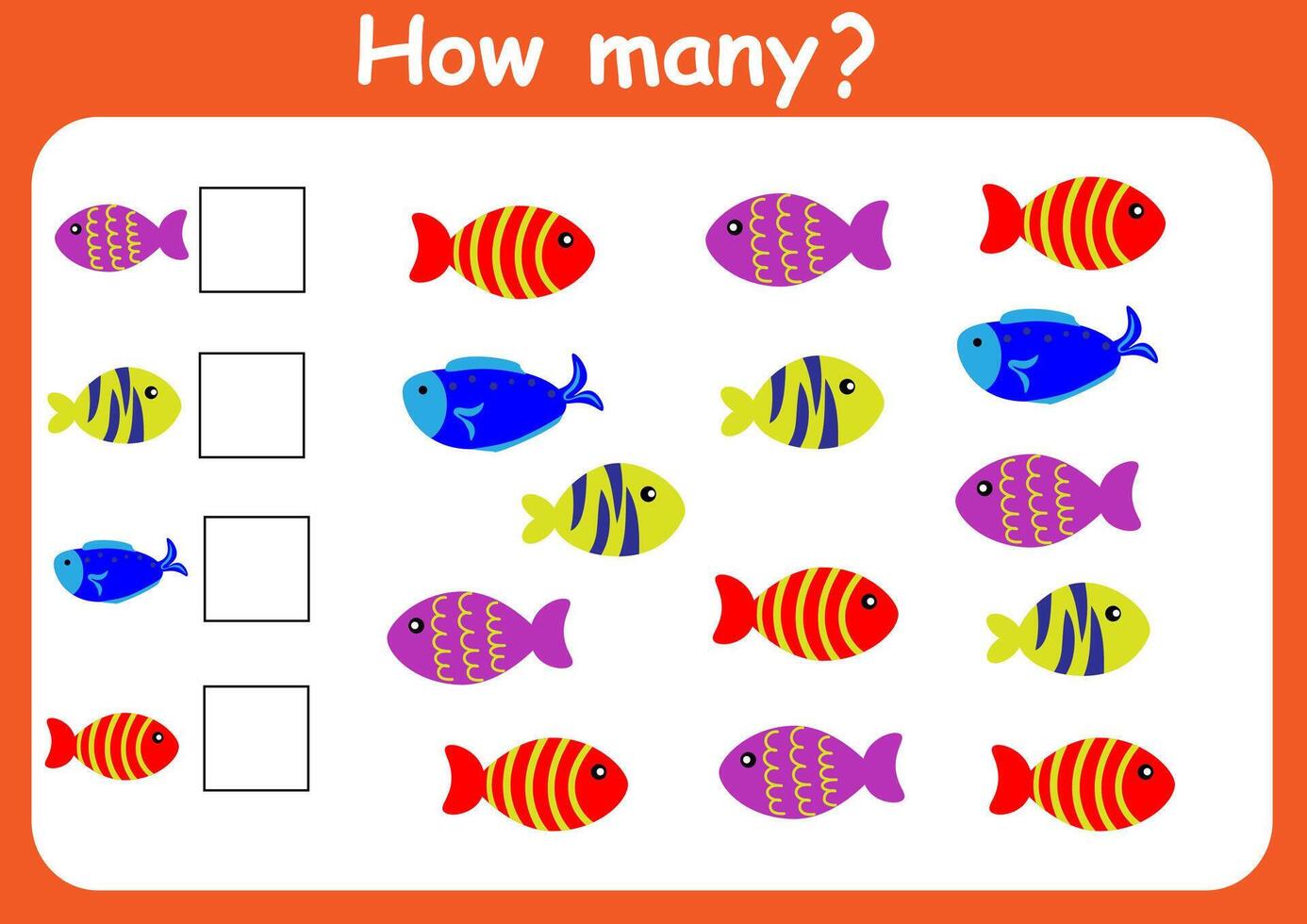 Comment beaucoup mer animaux sont là. compte Jeu pour les enfants. math affectation pour enfants d'âge préscolaire. vecteur