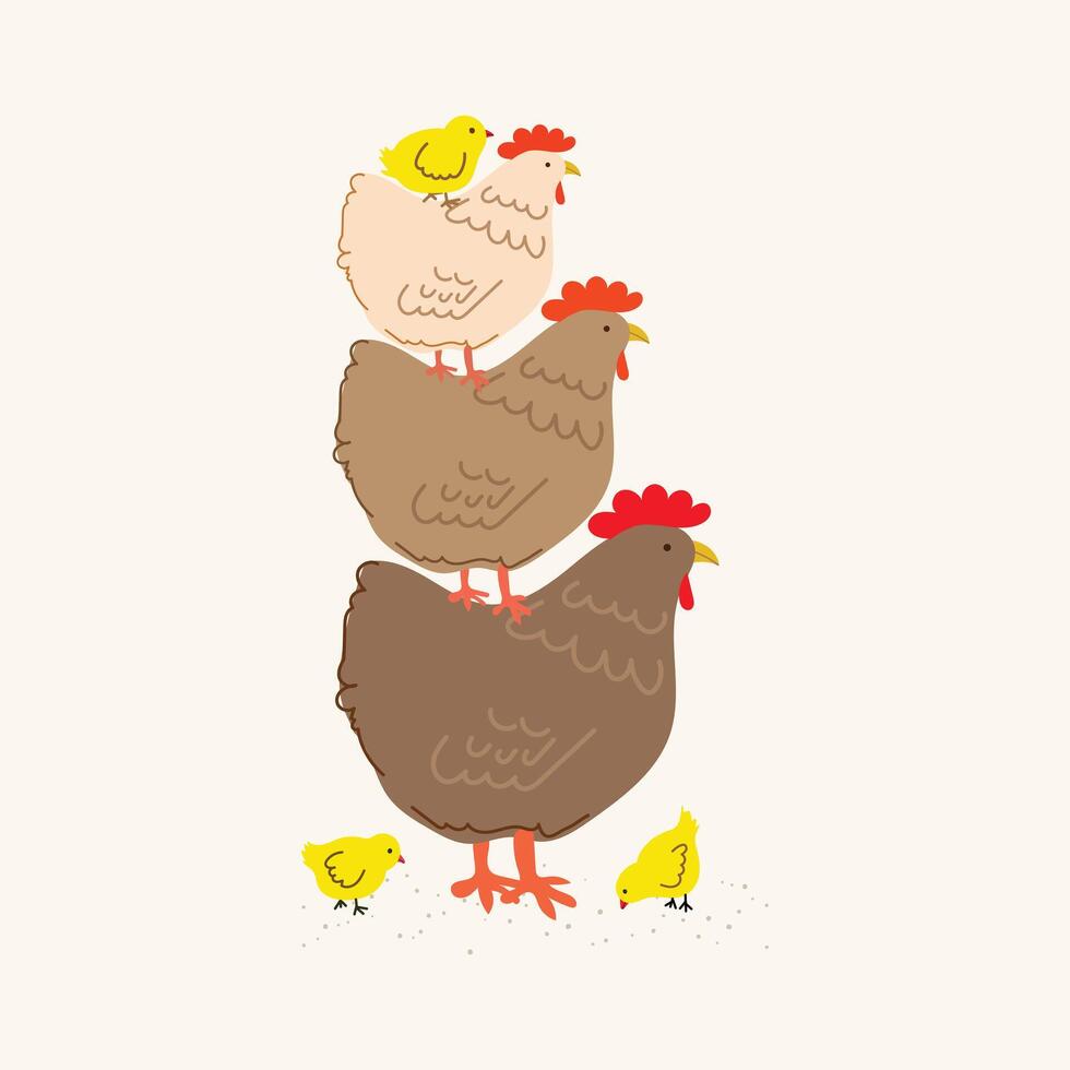 mignonne empiler de poule poulet main tiré vecteur illustration composition pour décoration carte Contexte