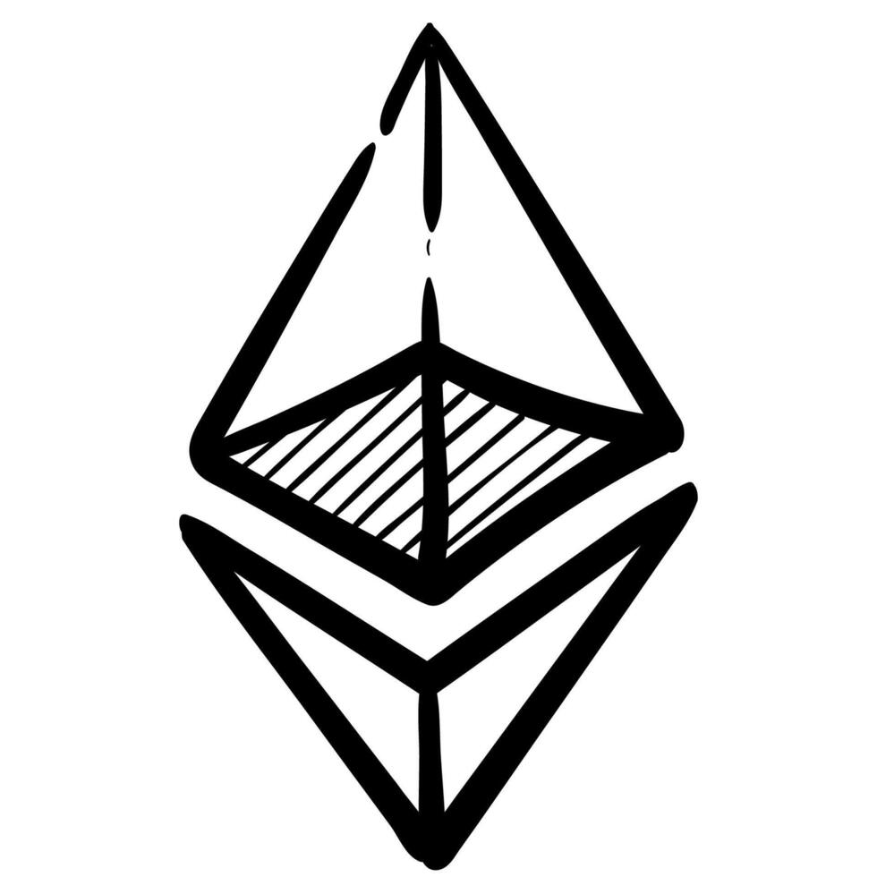 ethereum symbole main tiré vecteur illustration.