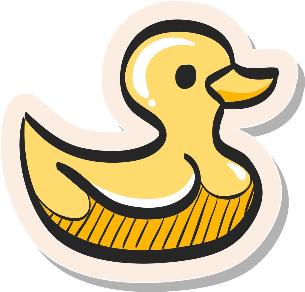 main tiré caoutchouc canard icône dans autocollant style vecteur illustration