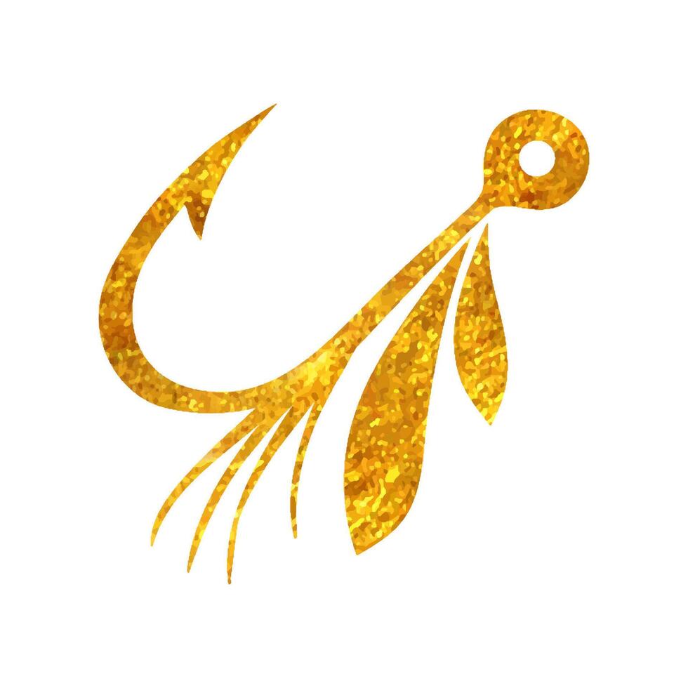 main tiré pêche leurre icône dans or déjouer texture vecteur illustration