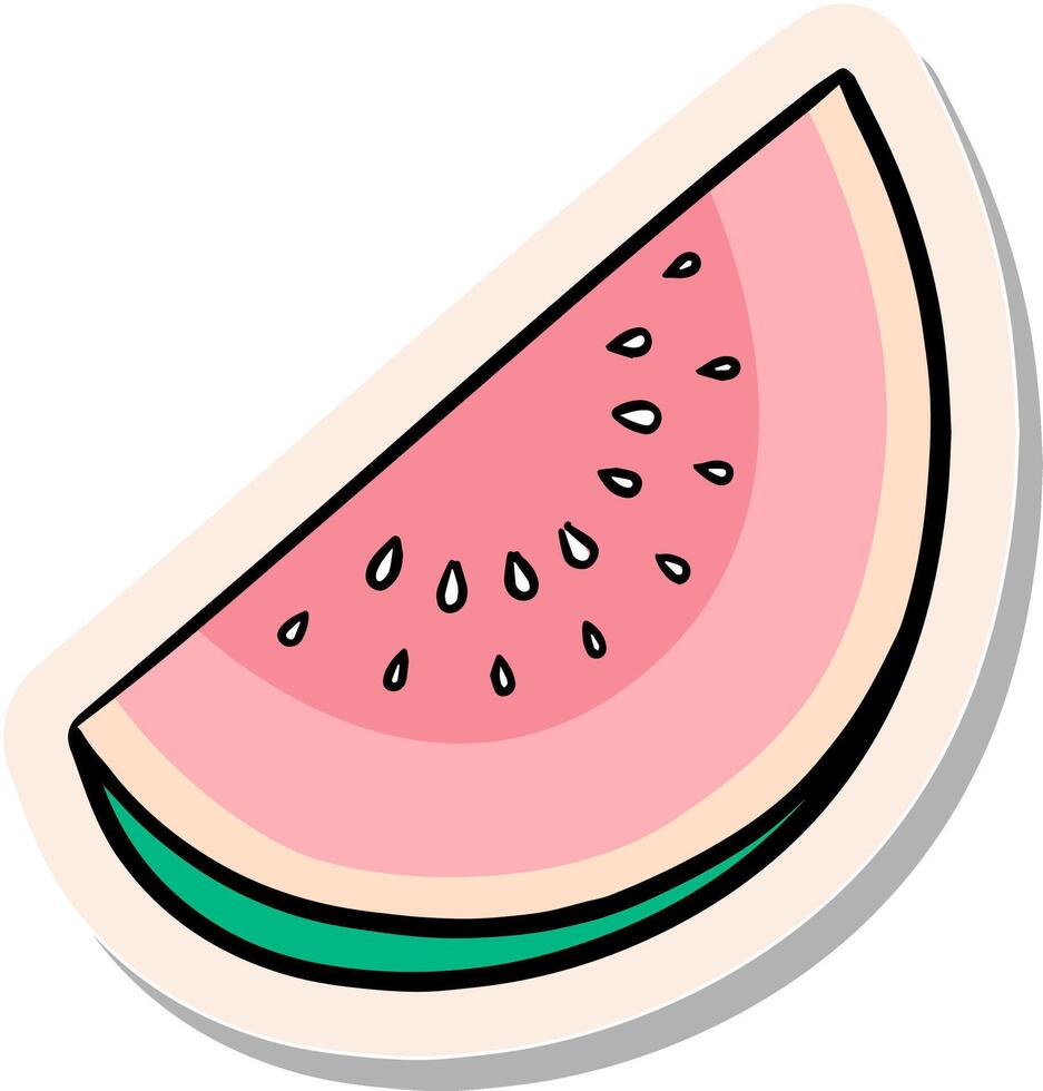 main tiré fruit tranche pastèque ou melon dans autocollant style vecteur illustration