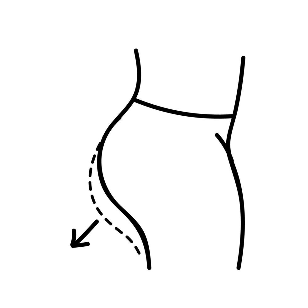 femmes beauté visage Plastique chirurgie. fesse augmentation. corps contournage. main tiré vecteur illustration. modifiable ligne accident vasculaire cérébral