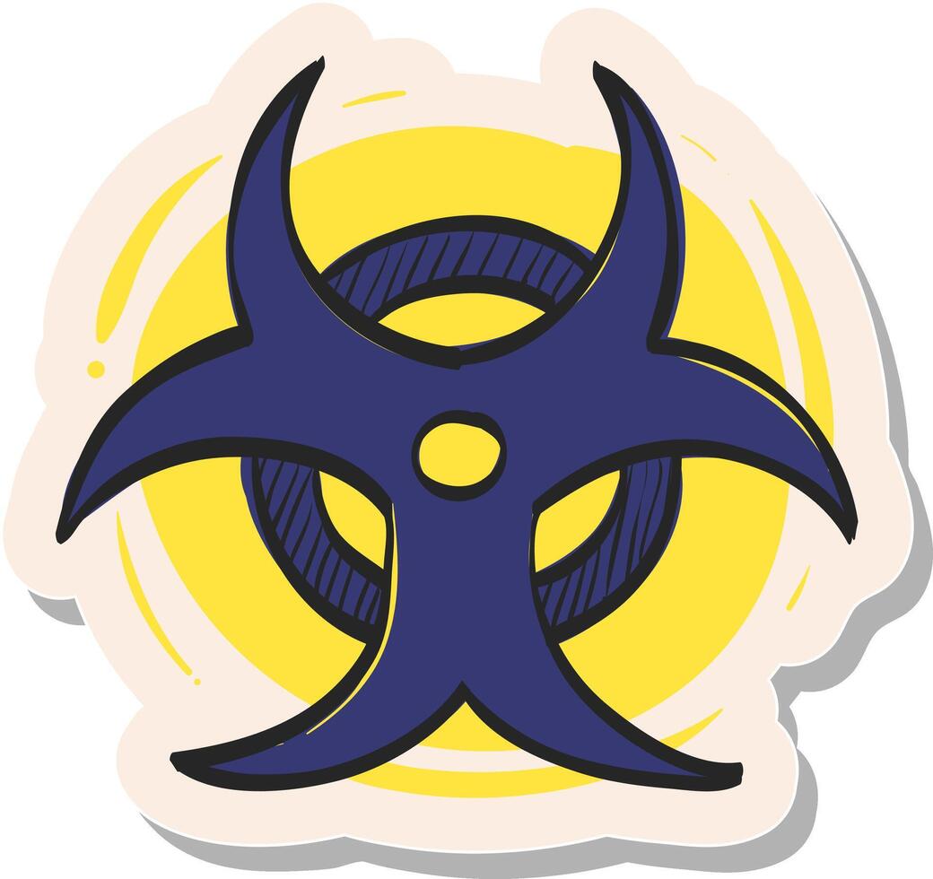main tiré Danger biologique symbole icône dans autocollant style vecteur illustration