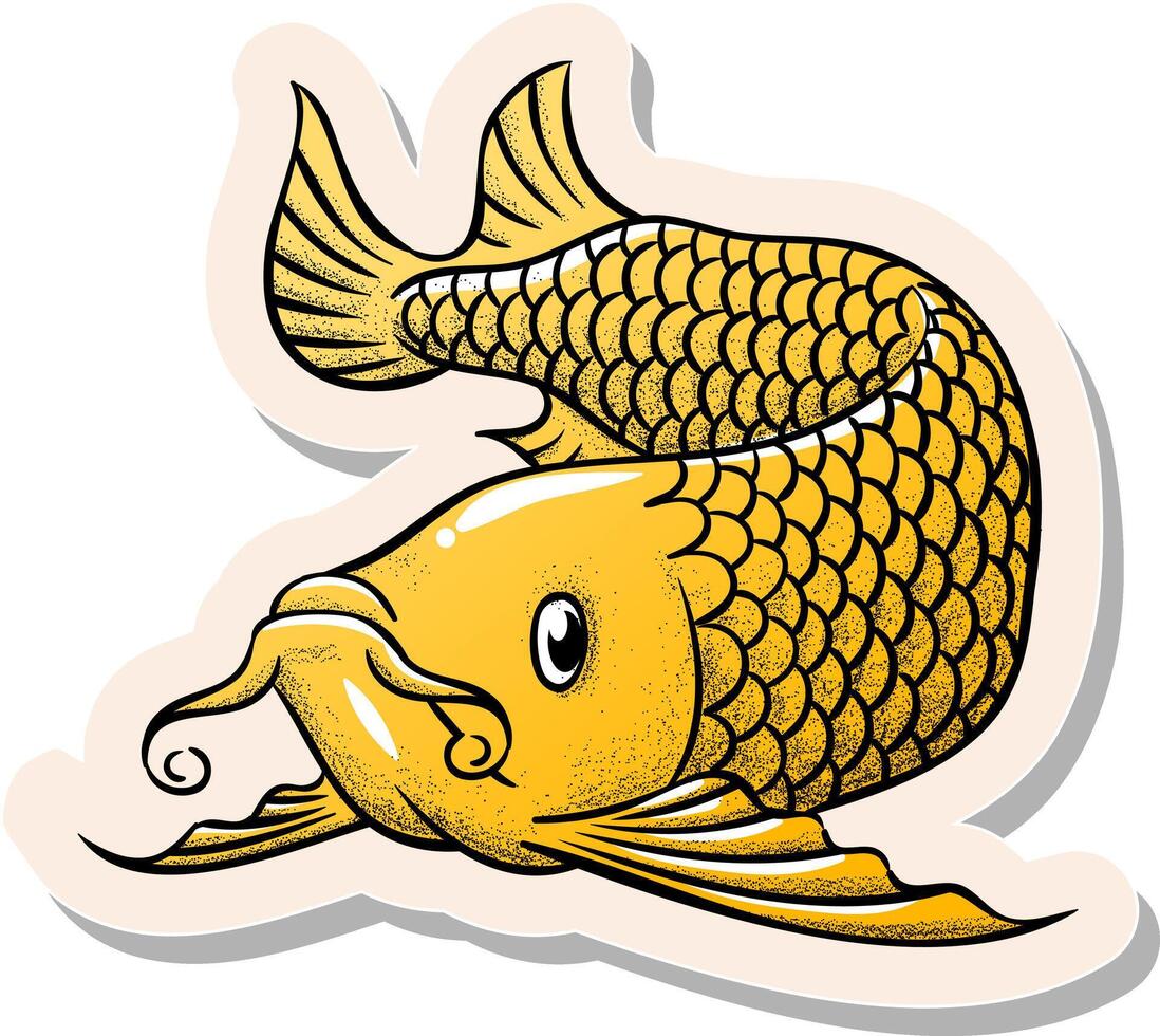 main tiré arowana poisson dans autocollant style vecteur illustration