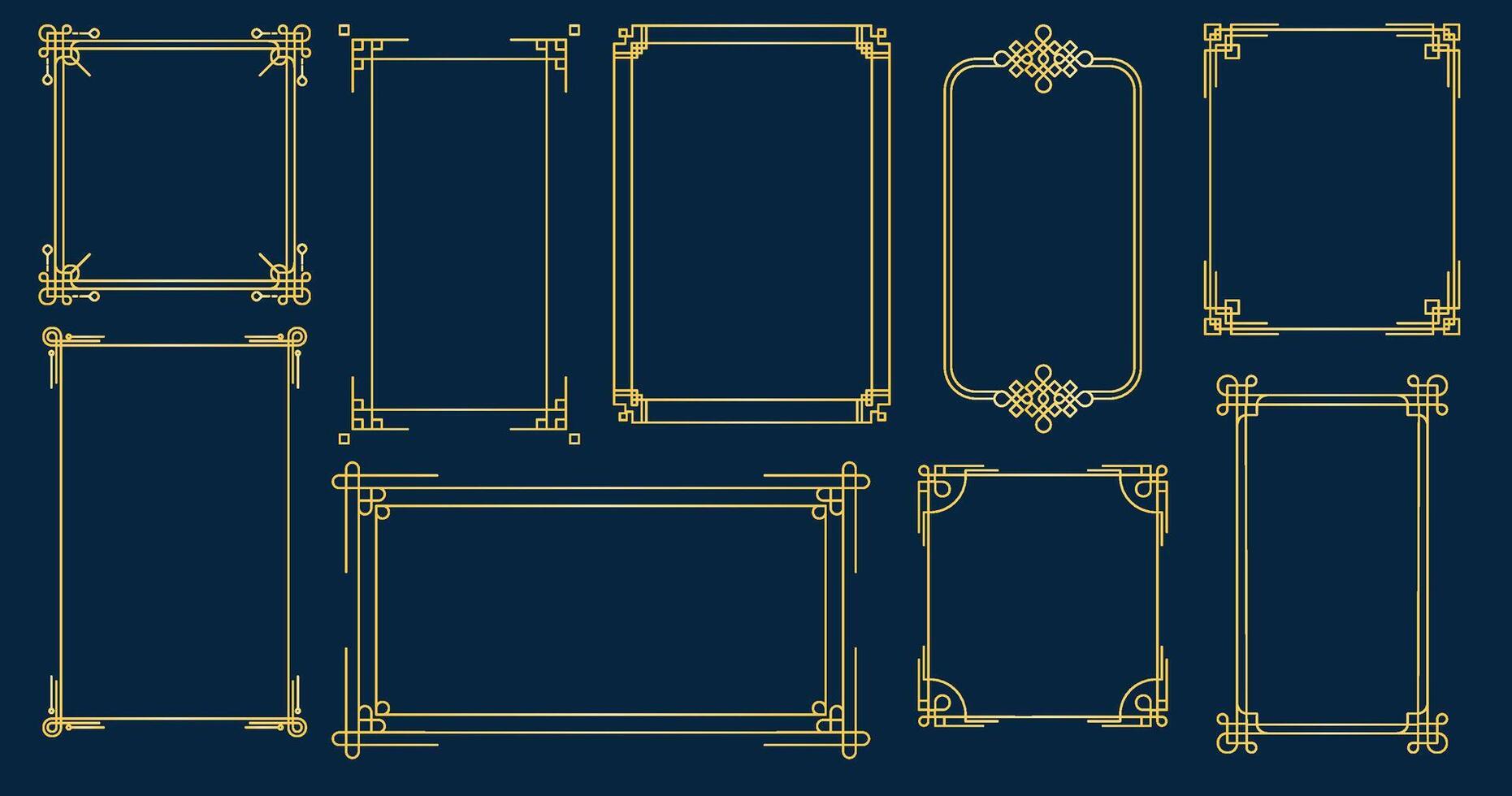Oriental décoratif Cadre. chinois Japonais coréen traditionnel décoratif les frontières, d'or fleuri éléments pour carte conception. vecteur collection