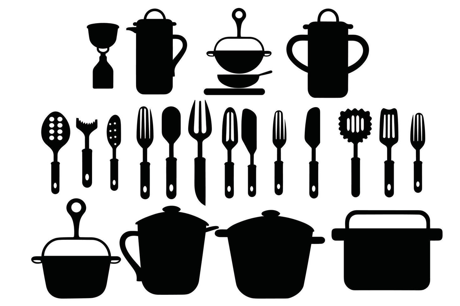 silhouette de cuisine outils vecteur noir éléments, nouveau, créatif, restaurant outils silhouette, vecteur accessoire Hôtel