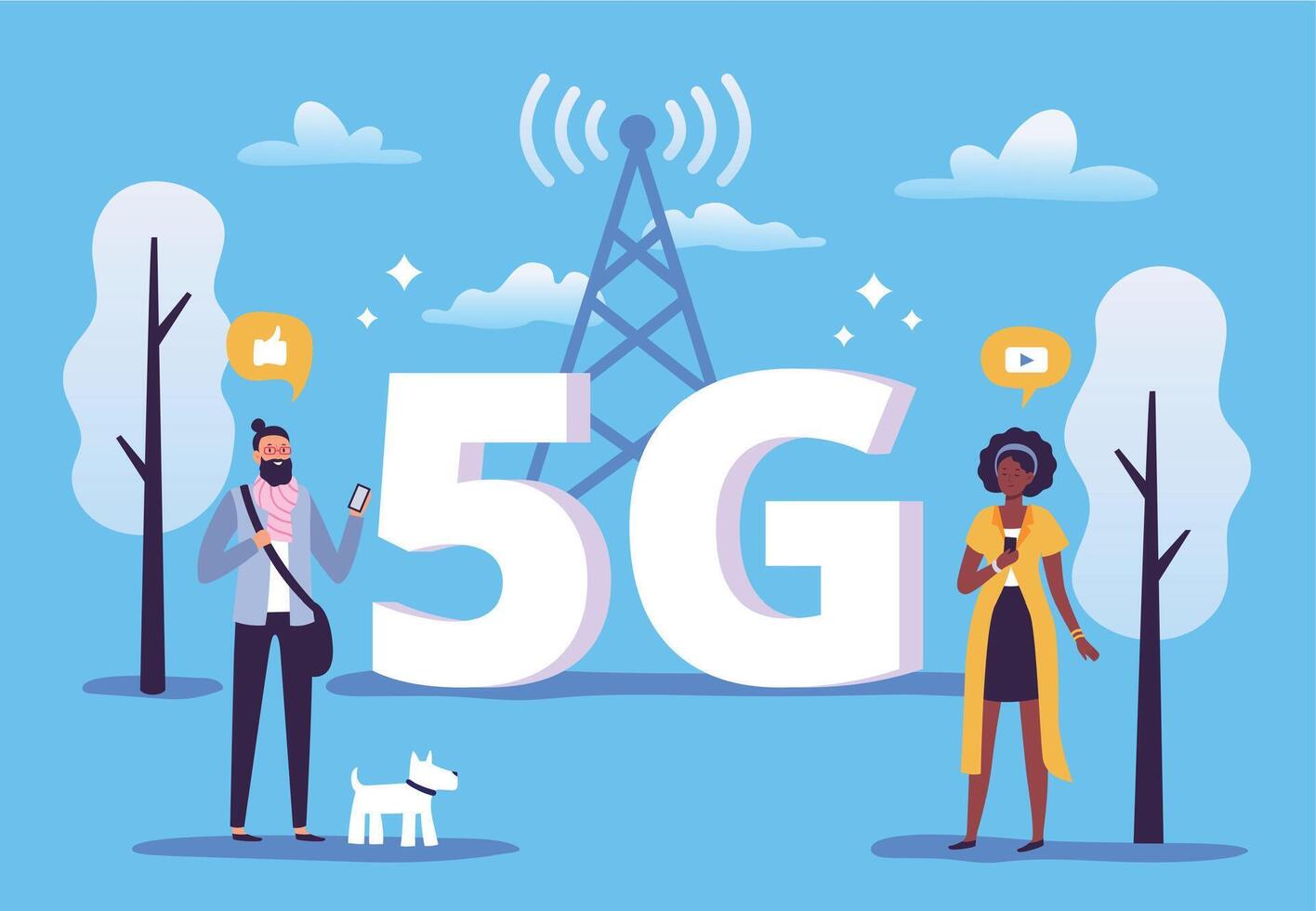 mobile 5g connexion. gens avec les smartphones utilisation haute la vitesse l'Internet vecteur